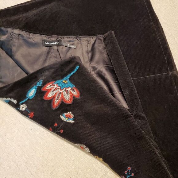 Blu Pepper Large Black Embroidered Multi Color Floral Corduroy Skirt - Picture 7 of 10